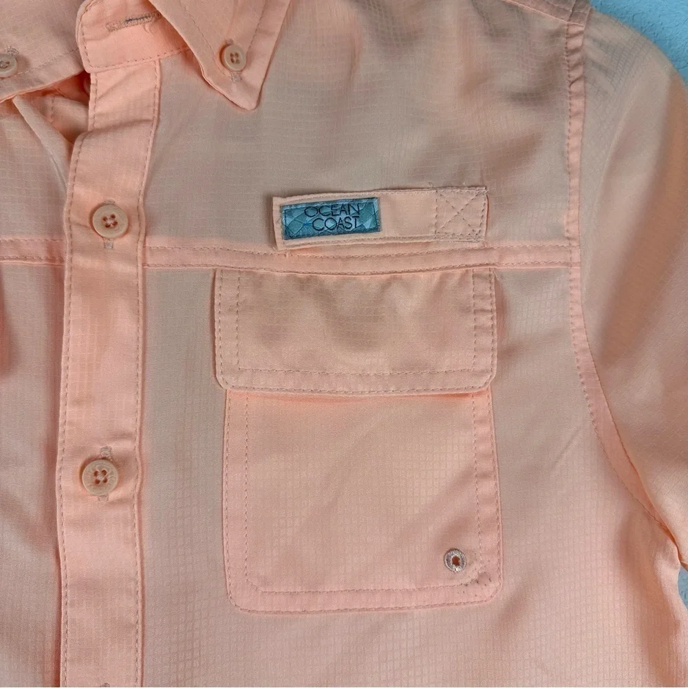 NEW Ocean Coast Sauna Peach Orange Button Up Short Sleeve Shirt Size Medium